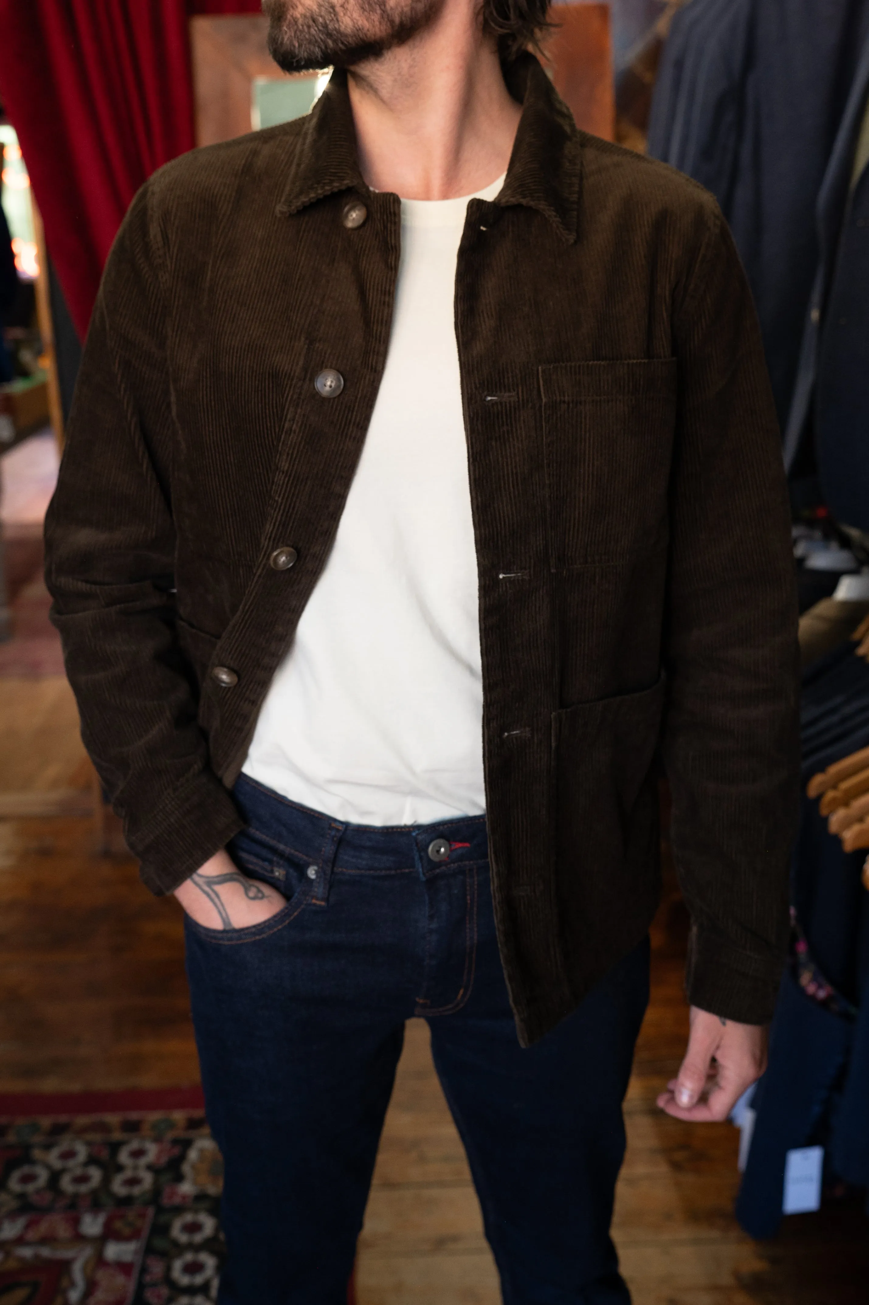 Acid Washed Cord Jacket Casual Look