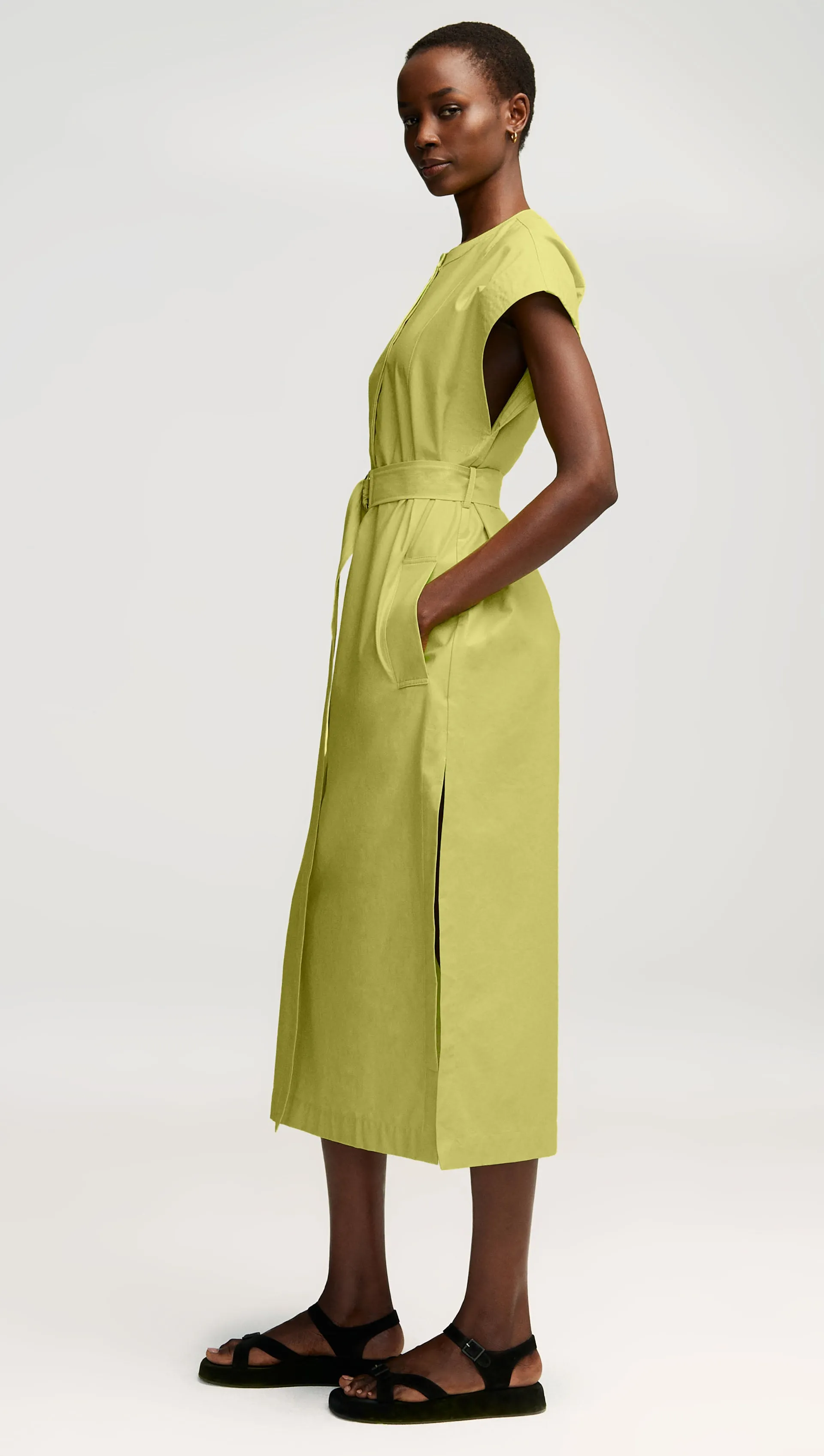 Bib Dress in Cotton Twill | Avocado