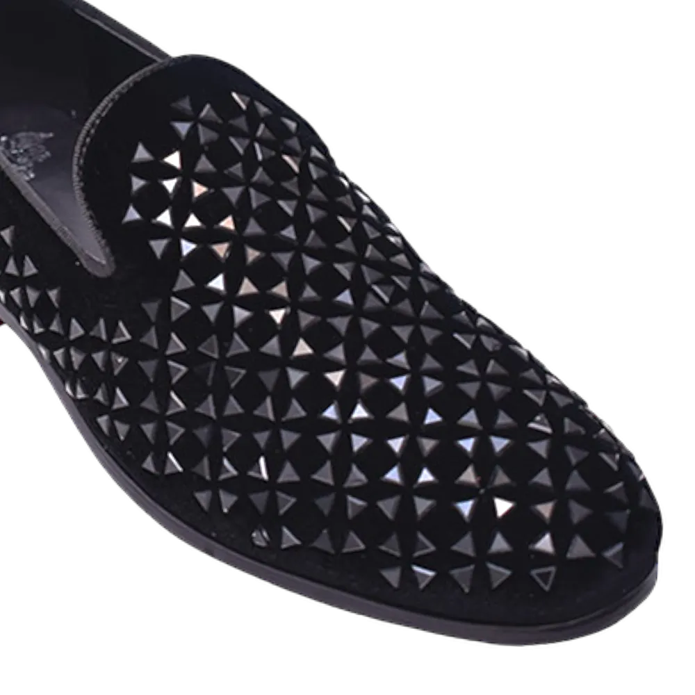 Black Glitter Velvet Men's Fancy Loafer Shoes Slip-On style no-8897