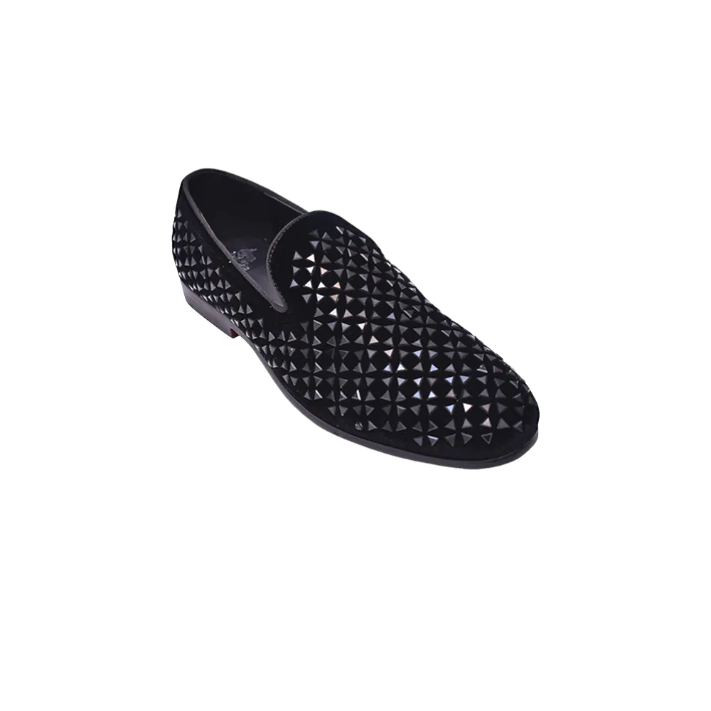 Black Glitter Velvet Men's Fancy Loafer Shoes Slip-On style no-8897