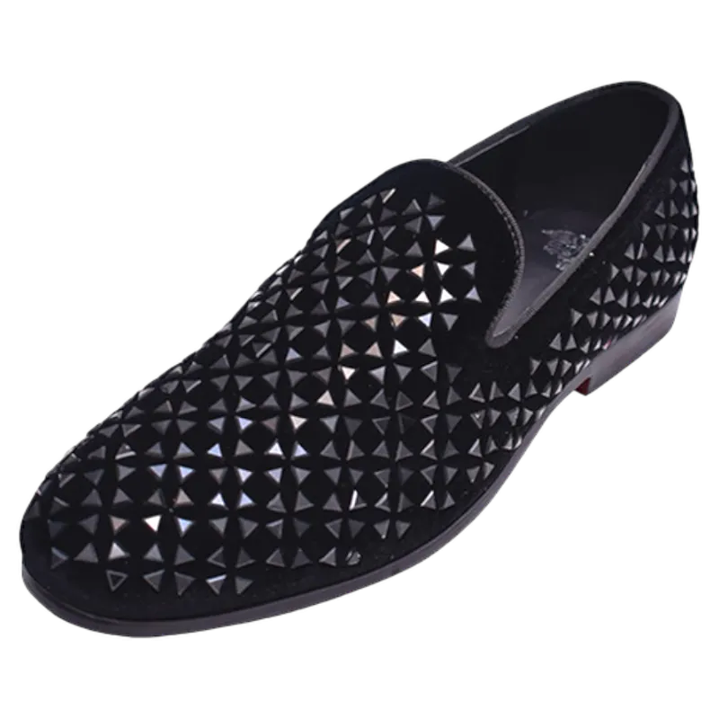 Black Glitter Velvet Men's Fancy Loafer Shoes Slip-On style no-8897