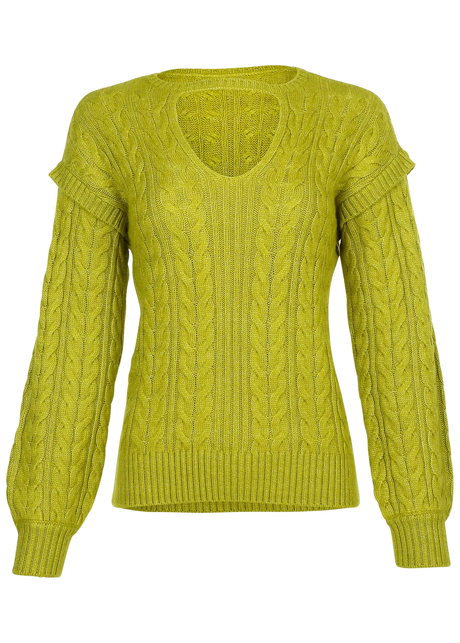 Cable Knit Cut-Out Sweater - Lentil Sprout