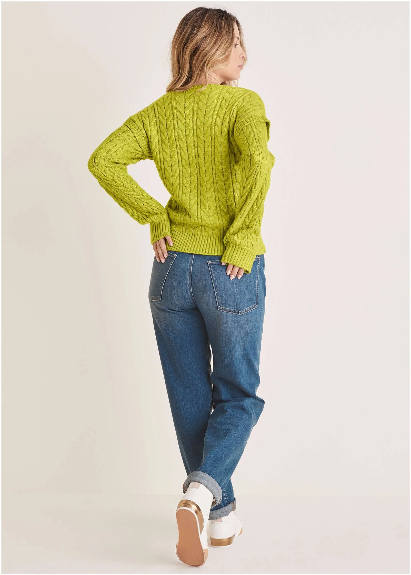 Cable Knit Cut-Out Sweater - Lentil Sprout