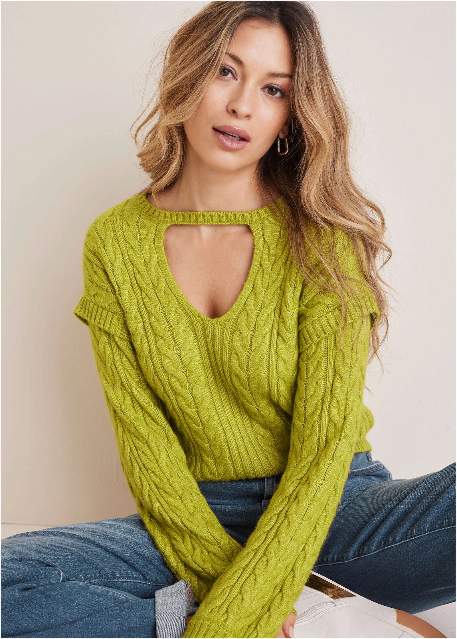 Cable Knit Cut-Out Sweater - Lentil Sprout