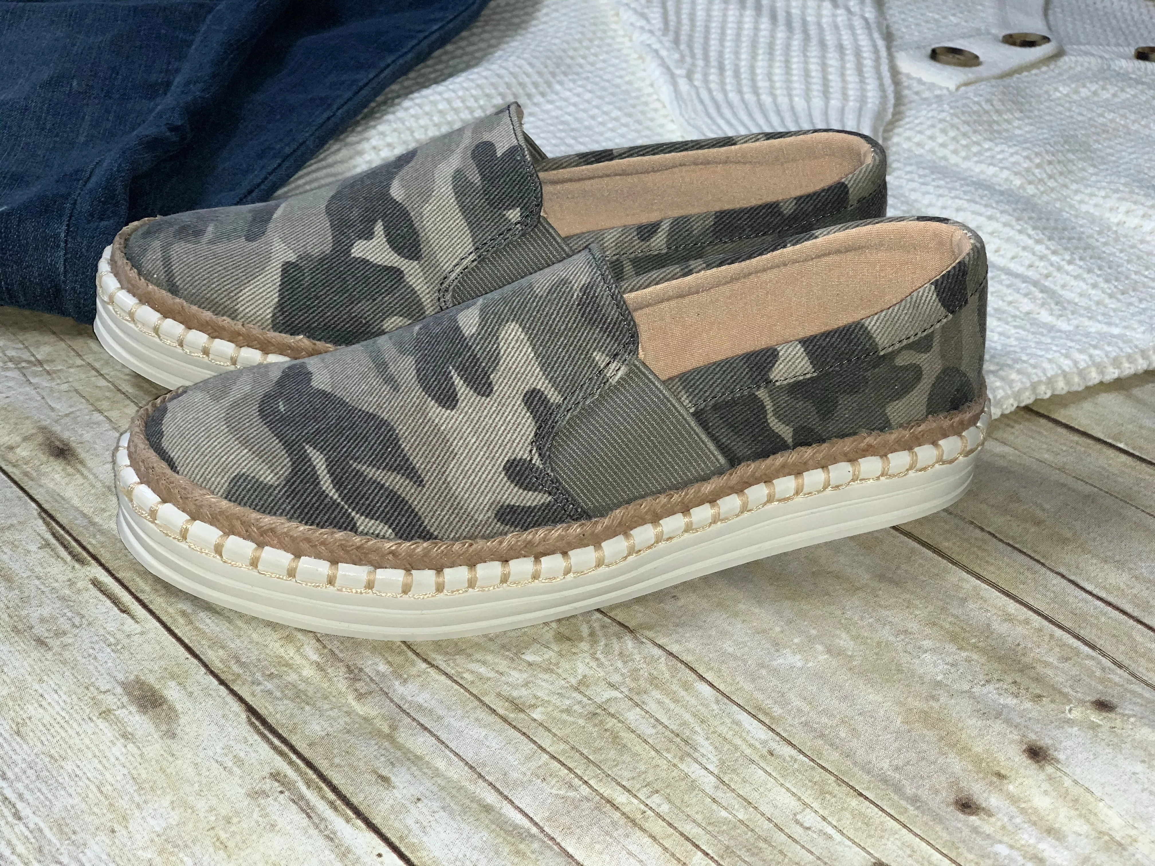 Camo Canvas Slip Ons