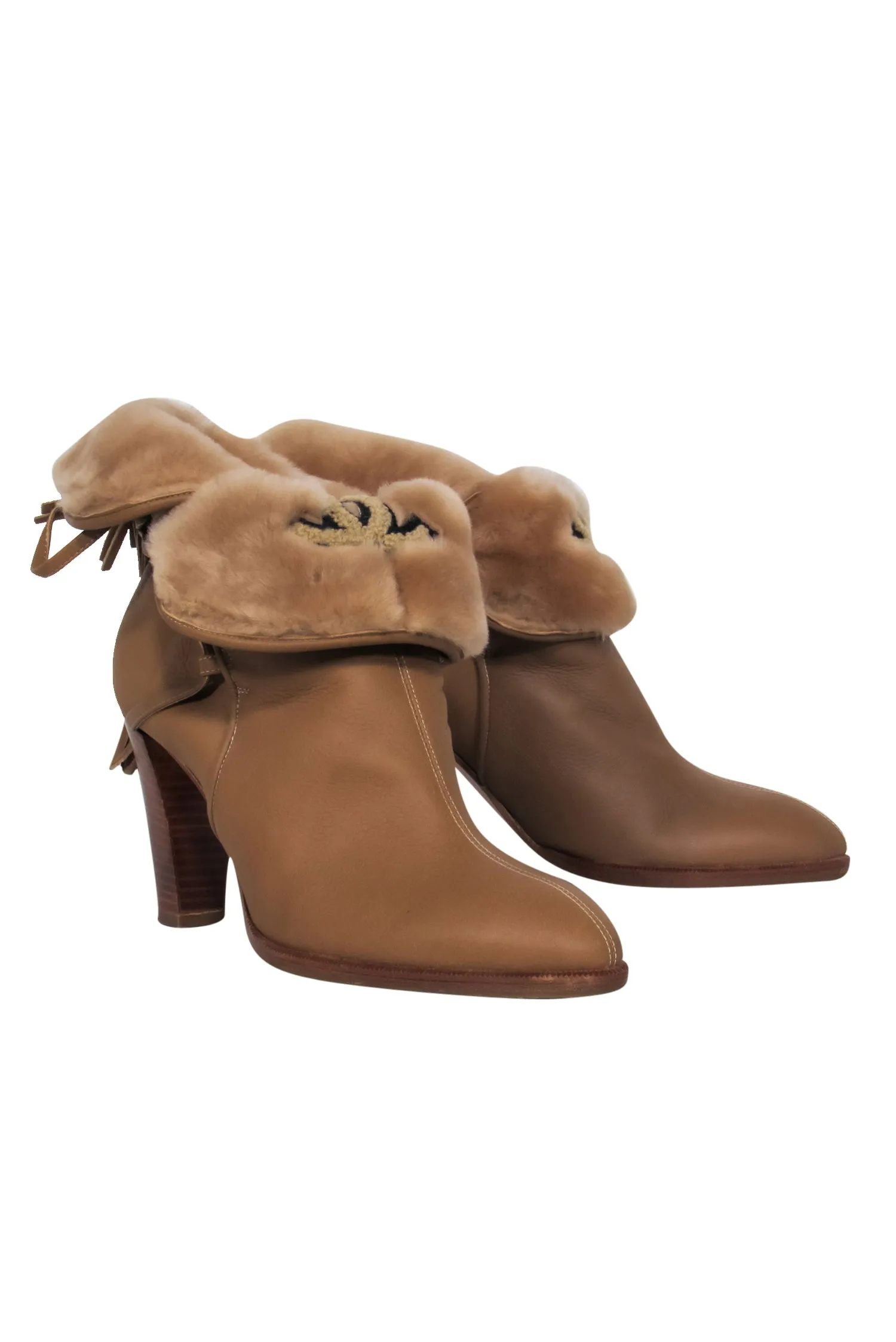 Chanel - Tan Leather Heeled Boot w/ Fuzzy Lining Sz 8
