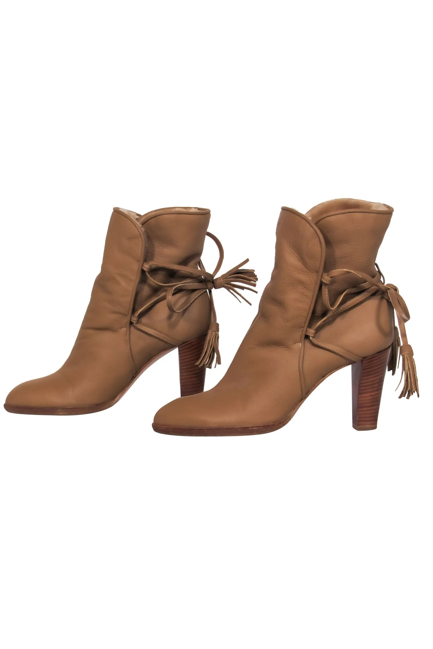 Chanel - Tan Leather Heeled Boot w/ Fuzzy Lining Sz 8