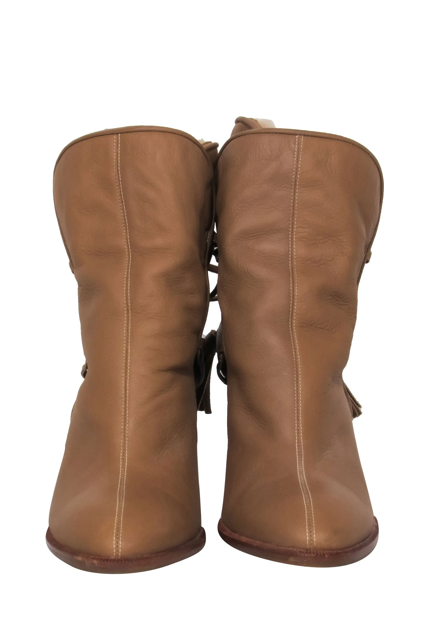 Chanel - Tan Leather Heeled Boot w/ Fuzzy Lining Sz 8