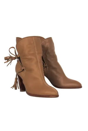 Chanel - Tan Leather Heeled Boot w/ Fuzzy Lining Sz 8