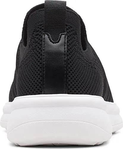 Clarks Ezera Black White Textile Walk Slip-On Cloud Steppers Flat Fashion Sneakers