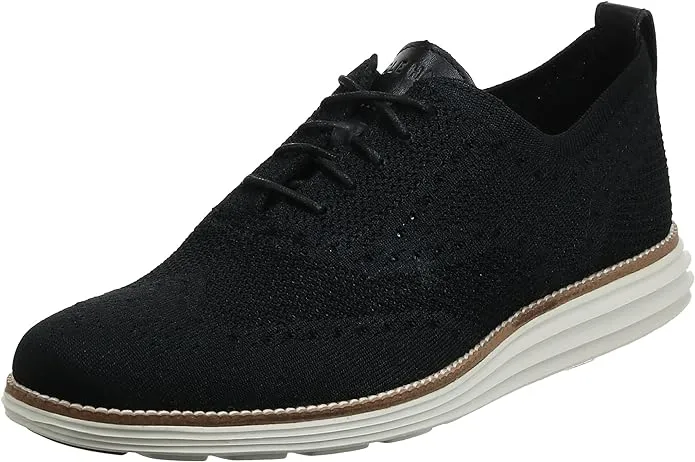 Cole Haan Mens Original Grand Knit Wing TIP II Black/Ivory Lace Up Sneakers