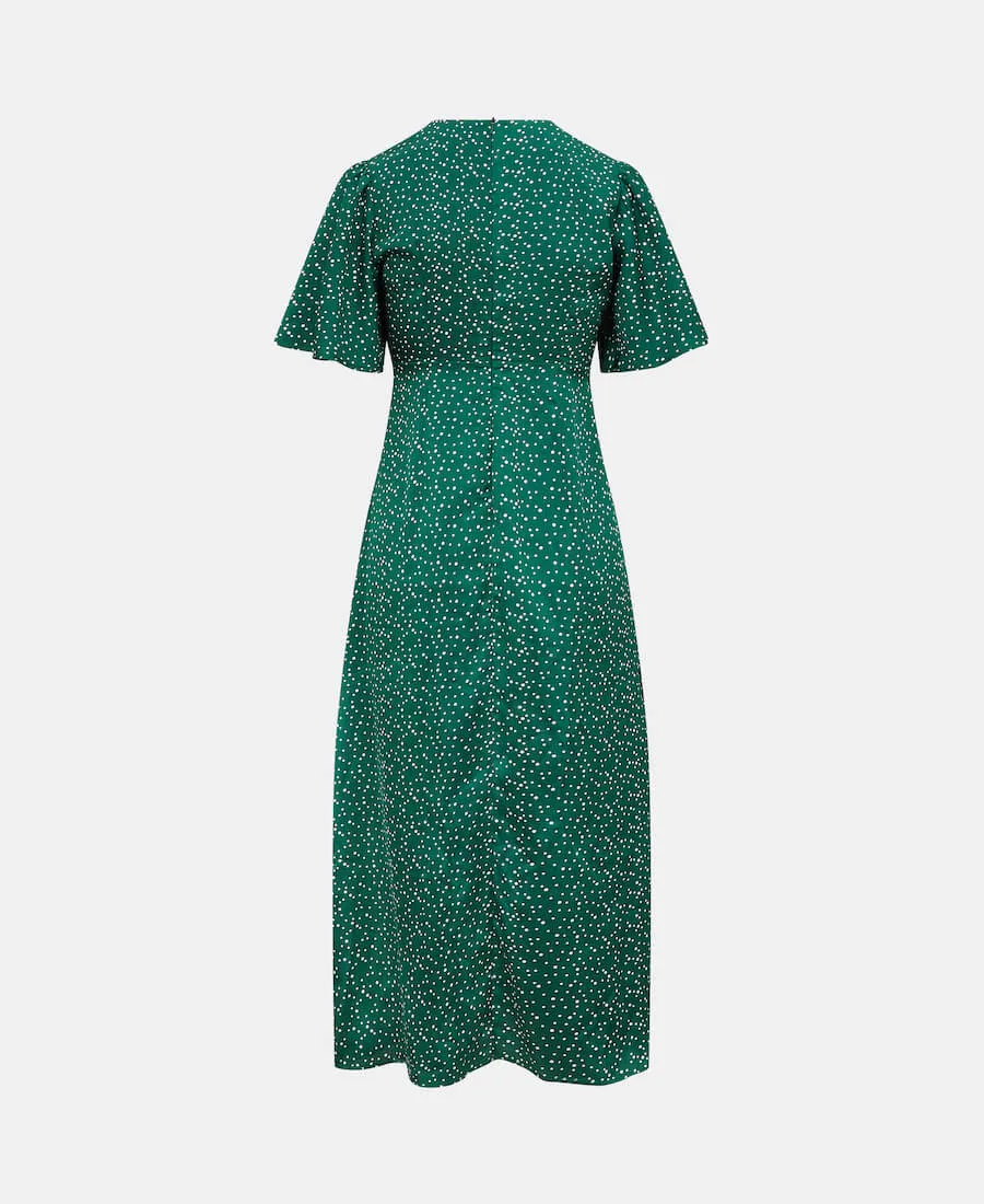 Dark Green Spot Satin Midi Dress