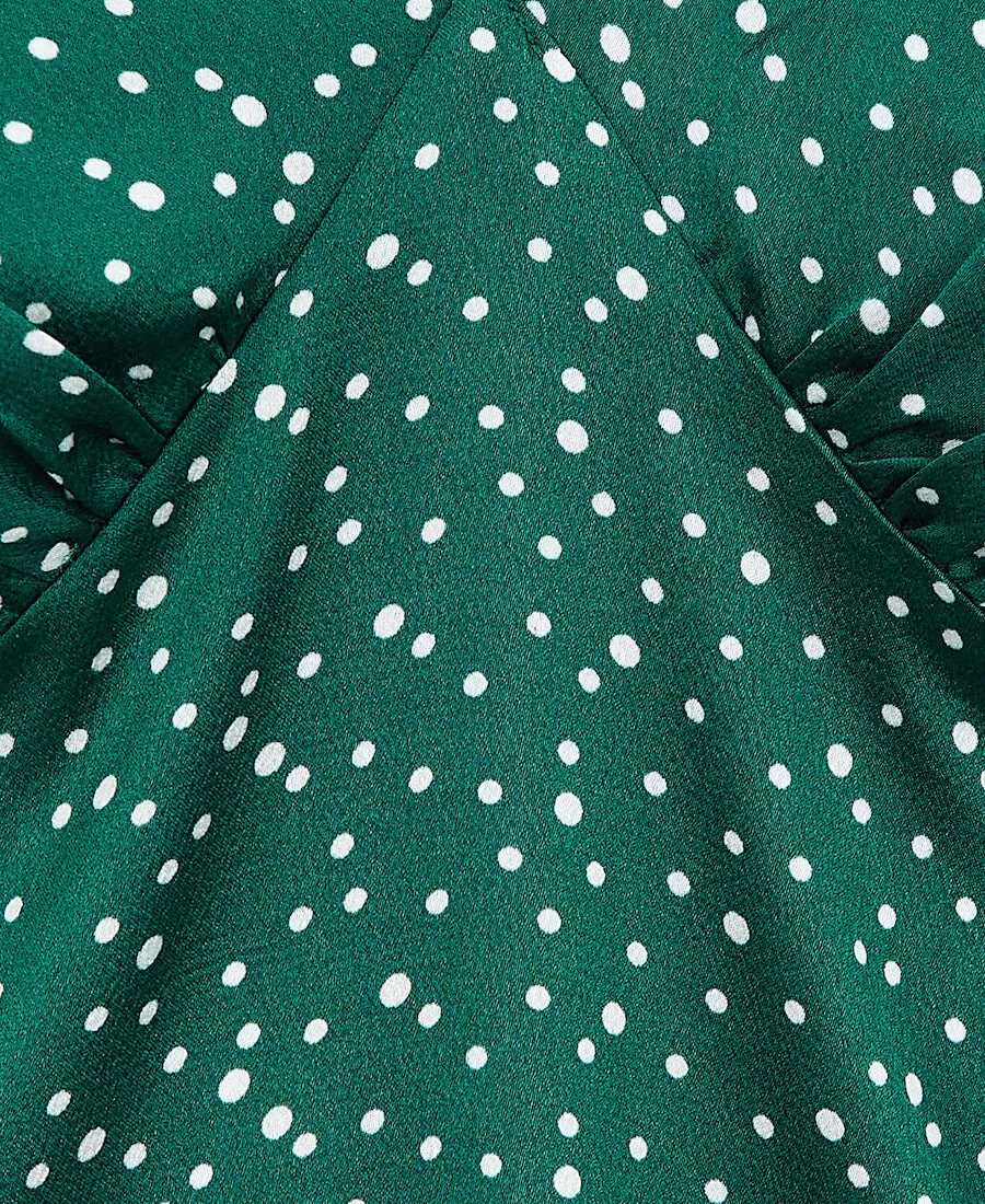 Dark Green Spot Satin Midi Dress