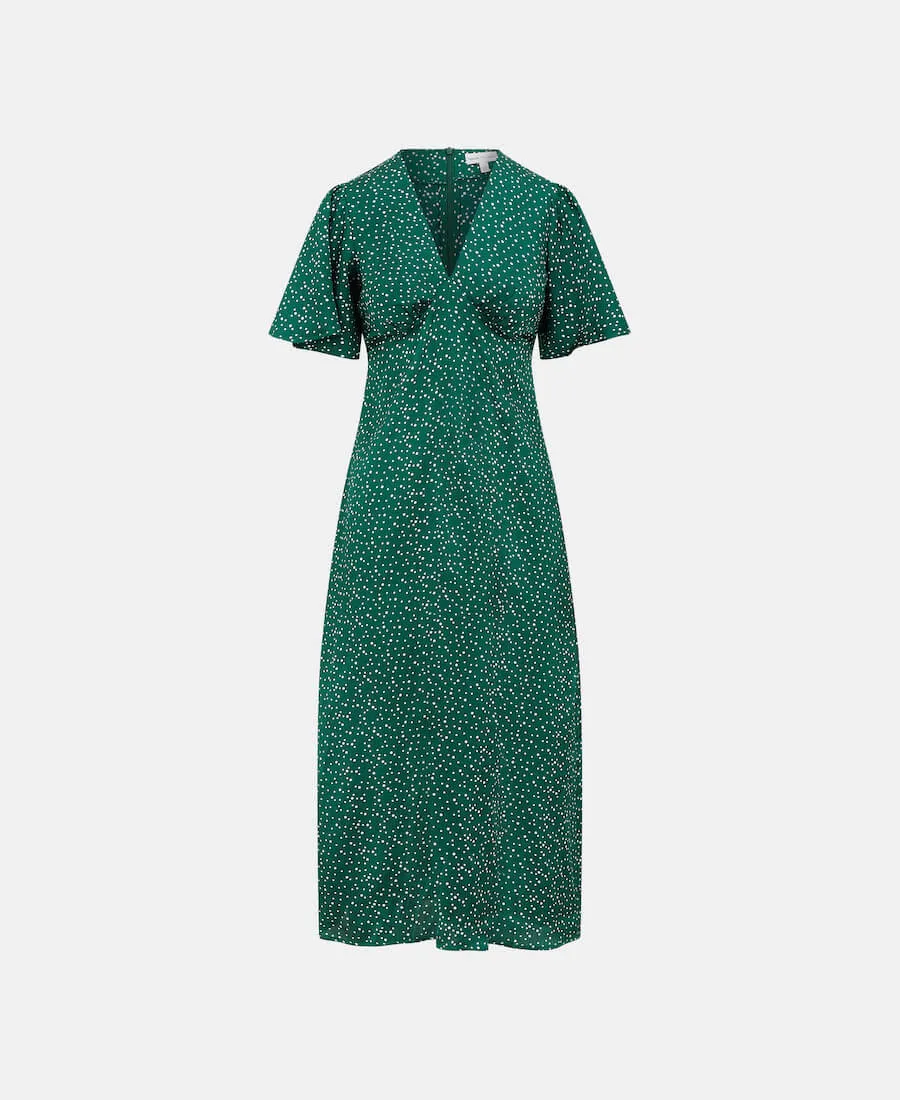Dark Green Spot Satin Midi Dress