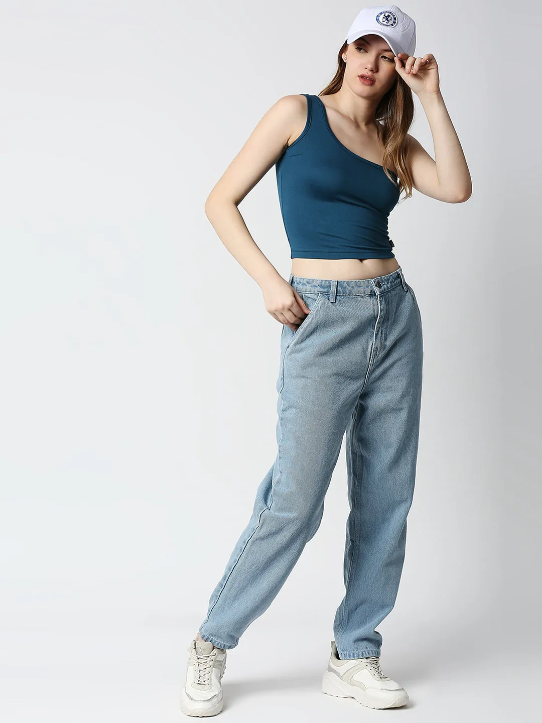 Disrupt One Shoulder Slim Fit Blue Top