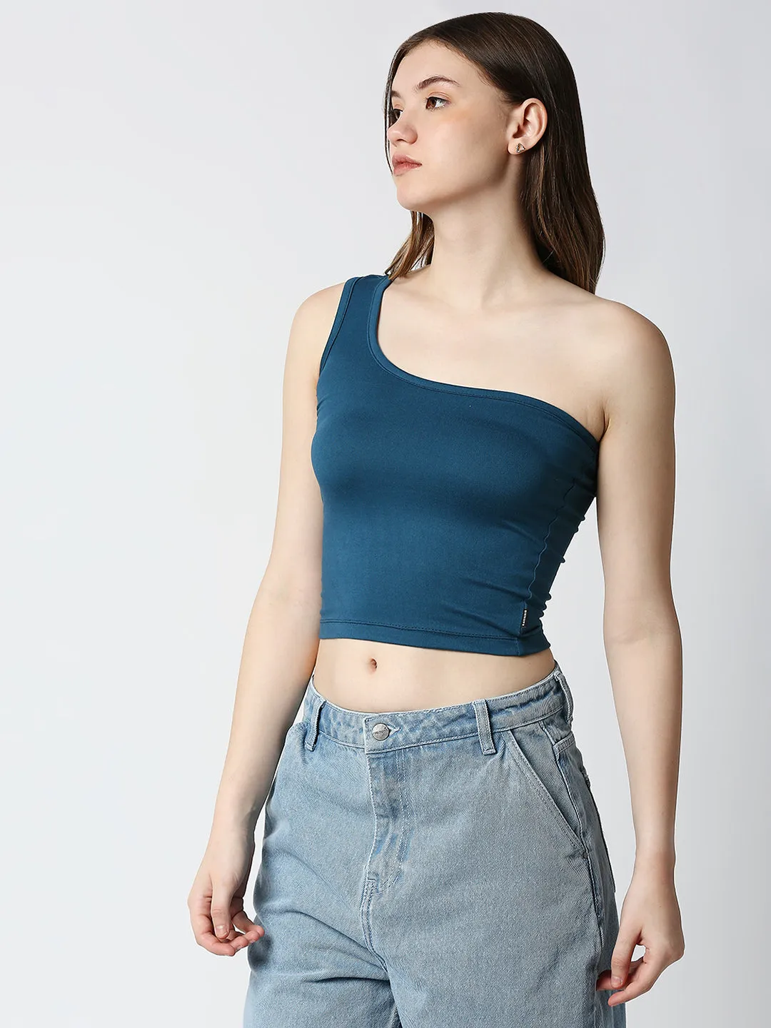 Disrupt One Shoulder Slim Fit Blue Top