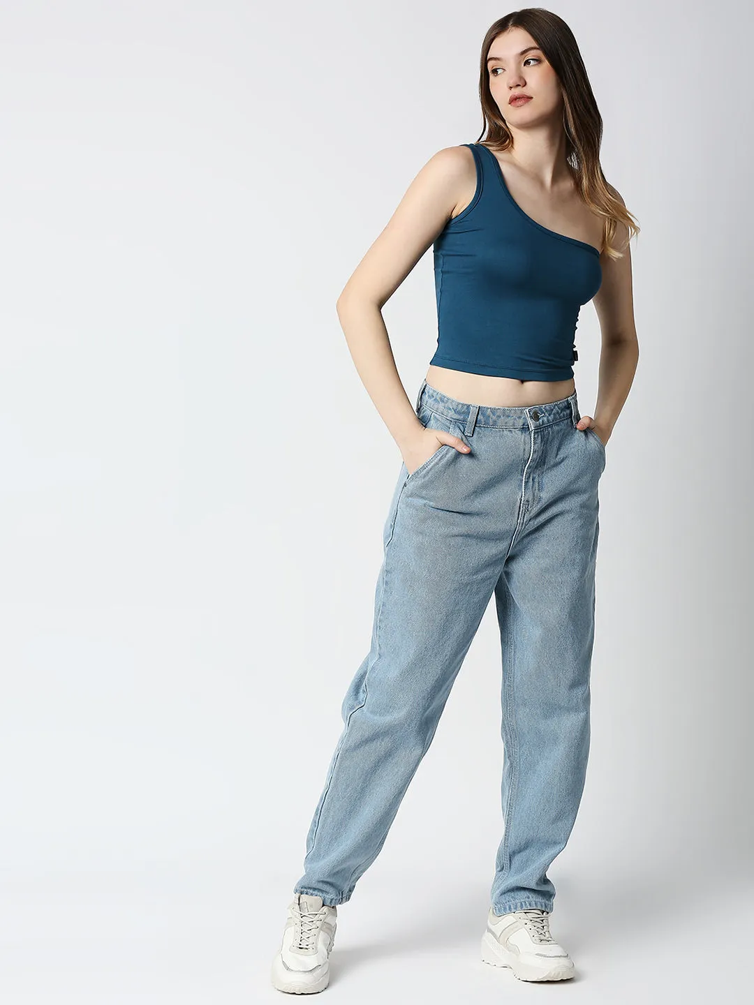Disrupt One Shoulder Slim Fit Blue Top