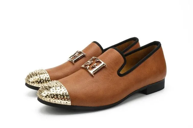 Double E Metal Rivets Cap Toe Style Loafers