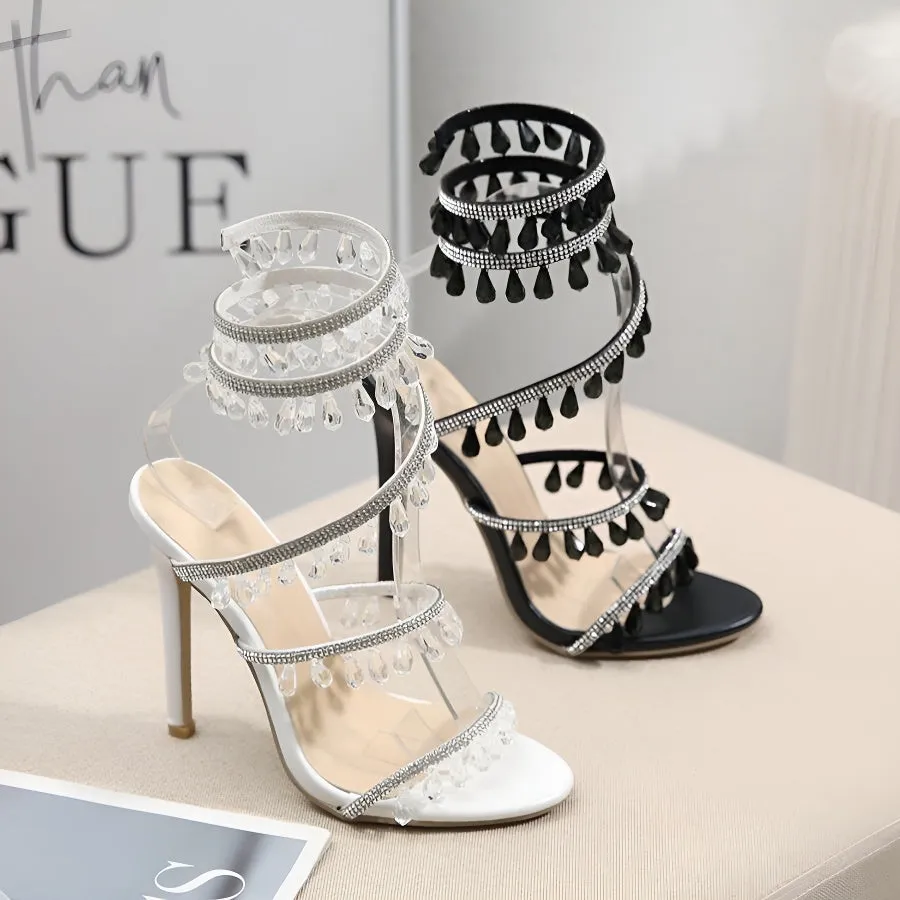 Exquisite Two-Color Rhinestone Sandals