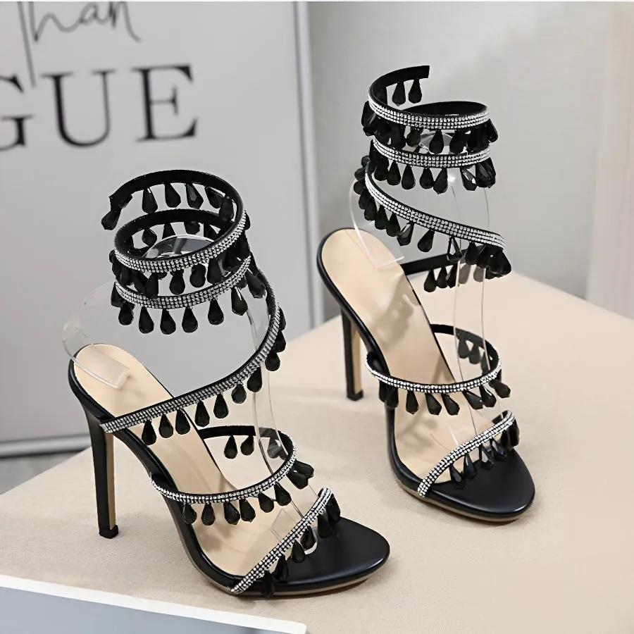 Exquisite Two-Color Rhinestone Sandals