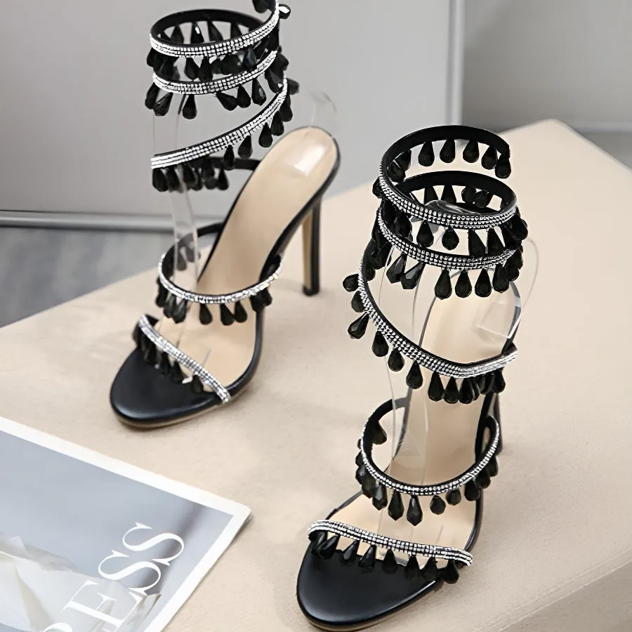 Exquisite Two-Color Rhinestone Sandals