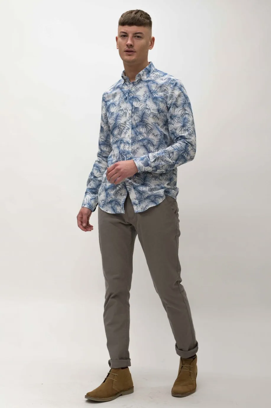 Guide London Blue & White Palm Tree Shirt