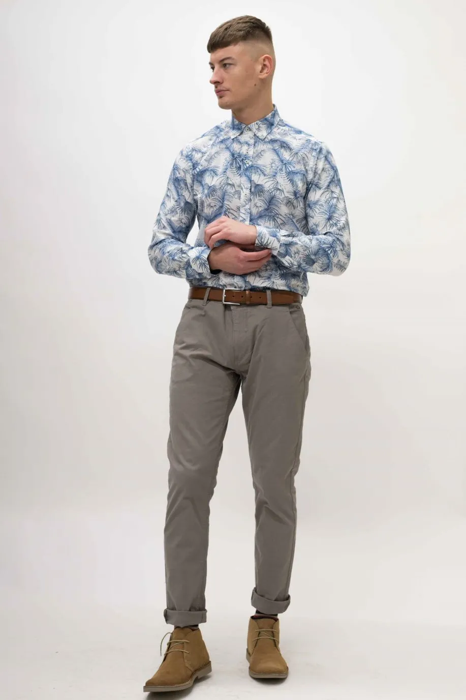Guide London Blue & White Palm Tree Shirt