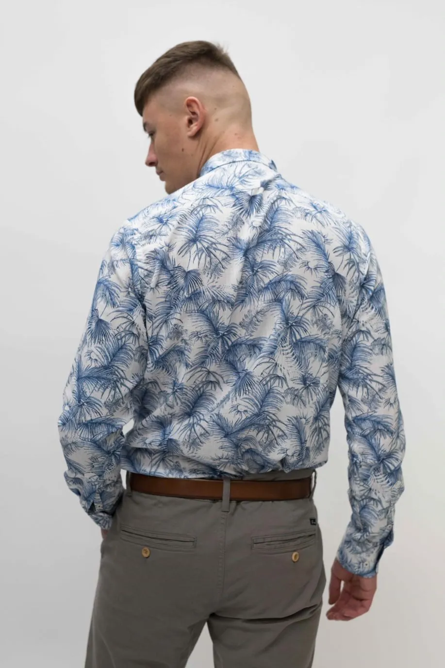Guide London Blue & White Palm Tree Shirt