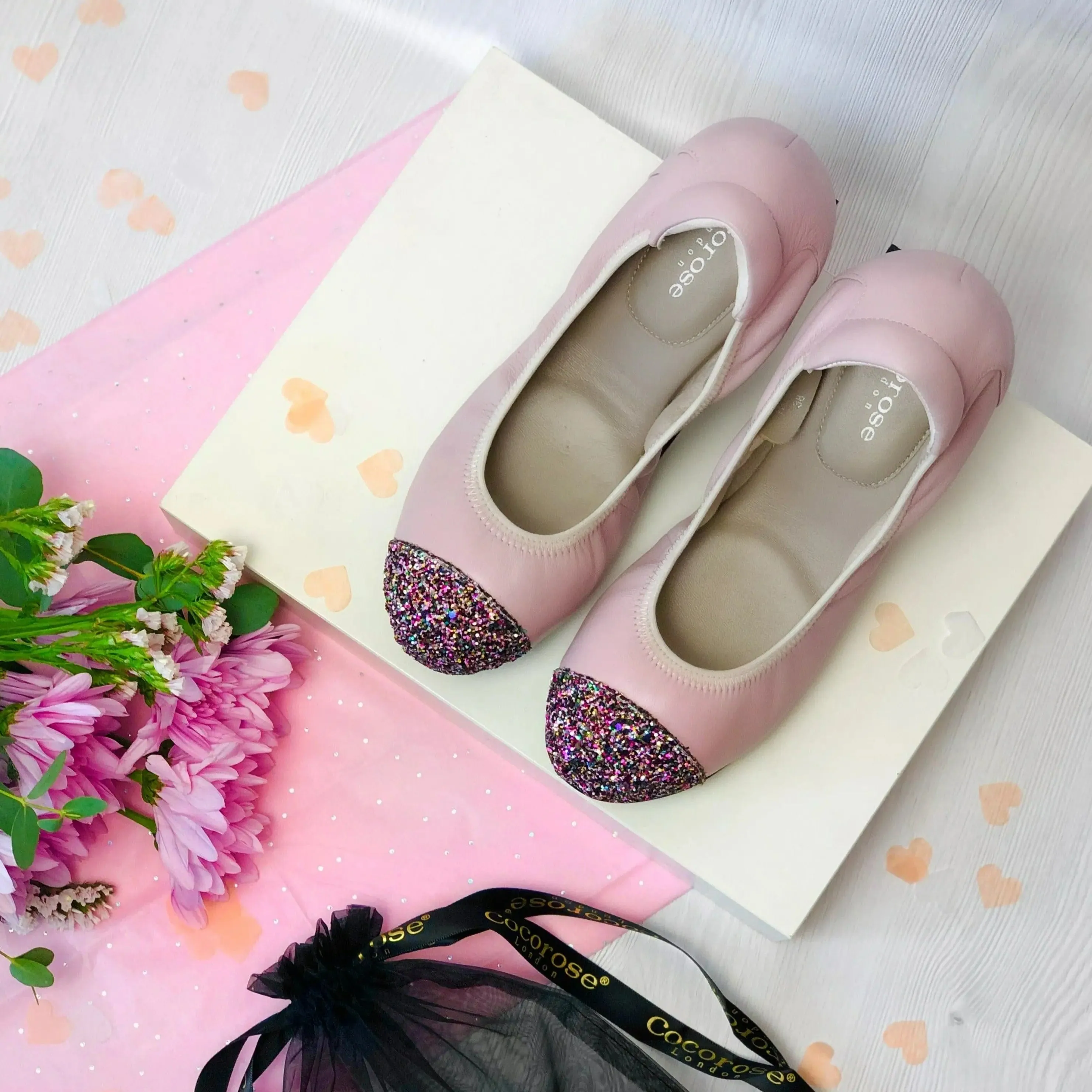 Harrow - Pastel Pink Glitter Toe Leather Flats