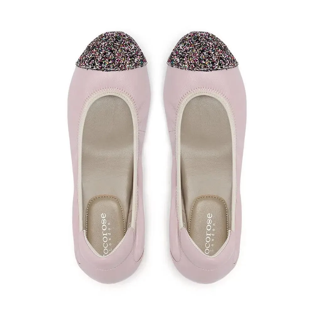Harrow - Pastel Pink Glitter Toe Leather Flats