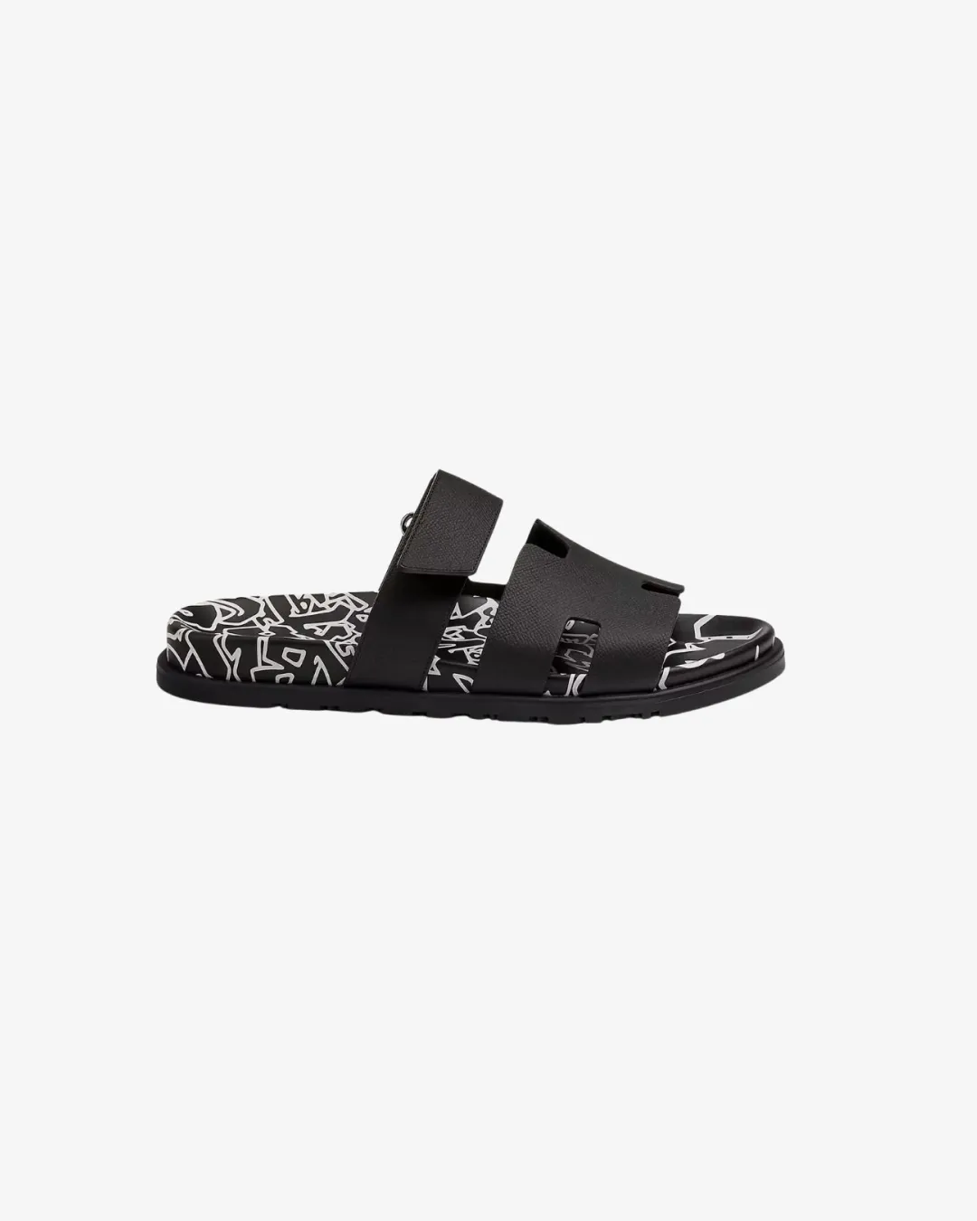 Hermès Chypre Black and White with "Graff Hermès" Print Sandals