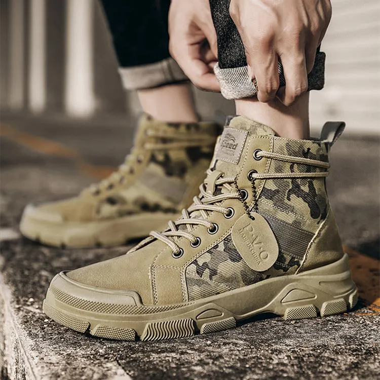 High cut camo boots for men | Front lace destert combat boots