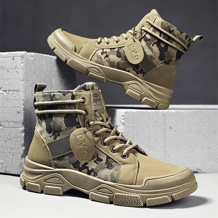 High cut camo boots for men | Front lace destert combat boots