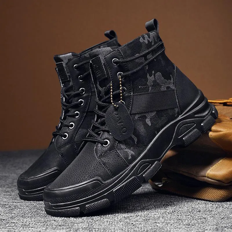 High cut camo boots for men | Front lace destert combat boots