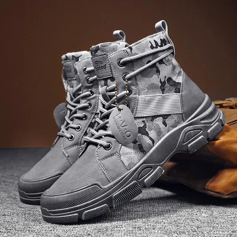 High cut camo boots for men | Front lace destert combat boots