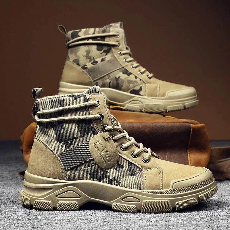 High cut camo boots for men | Front lace destert combat boots