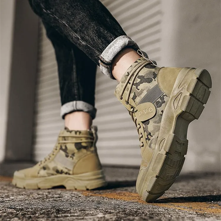 High cut camo boots for men | Front lace destert combat boots