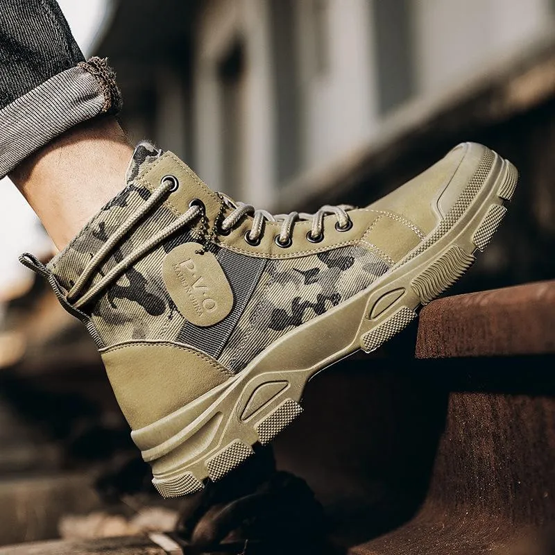 High cut camo boots for men | Front lace destert combat boots