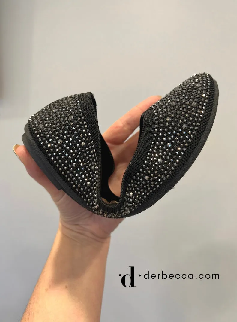 LAST ONE sz 6 Shining Star Rhinestone Flats in Black