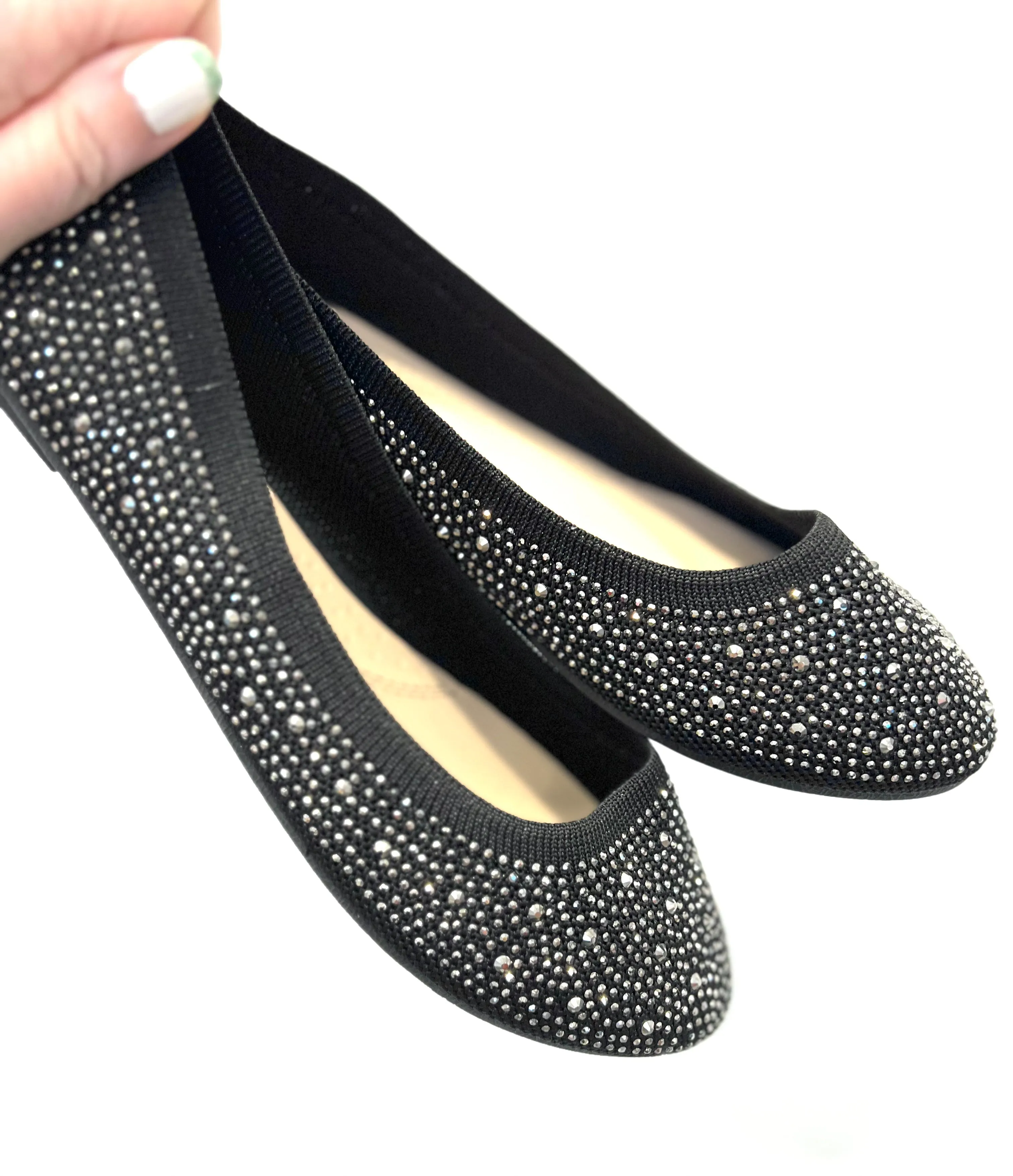 LAST ONE sz 6 Shining Star Rhinestone Flats in Black