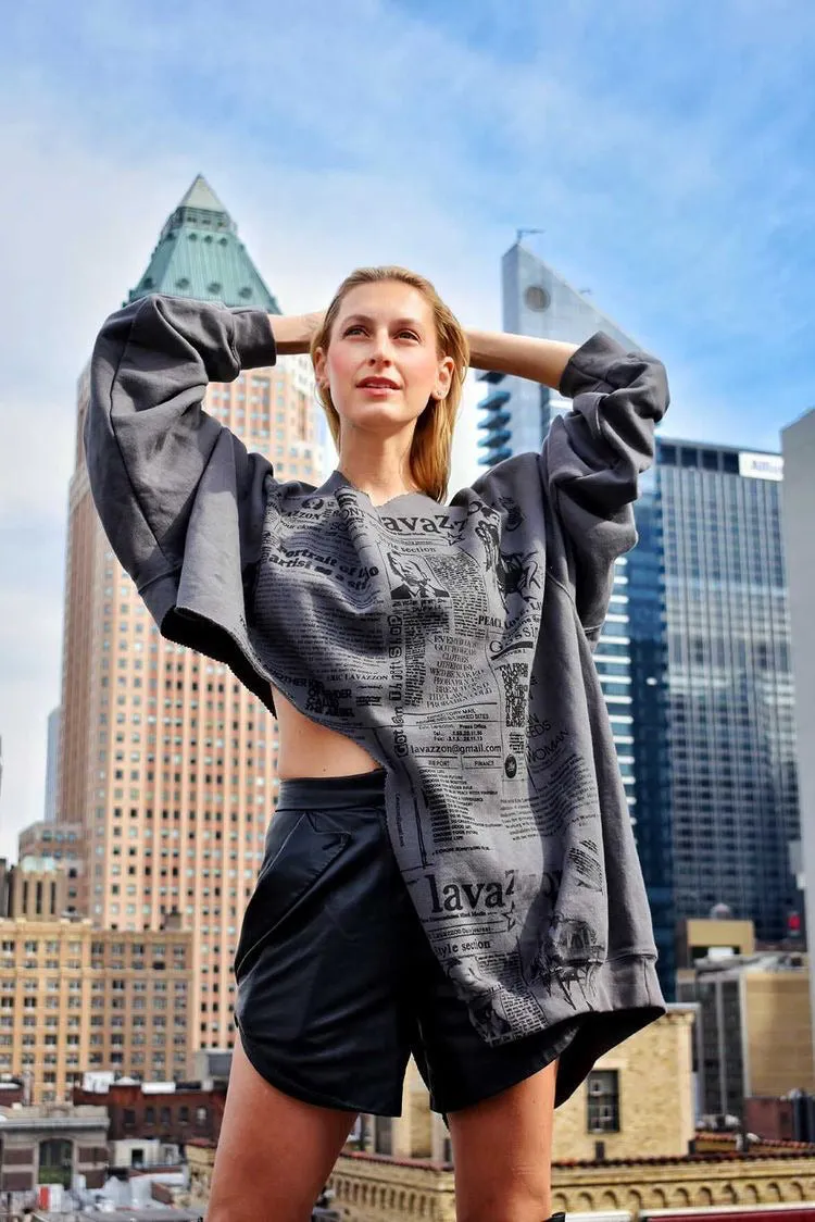Lavazzon  reconstructed newsprint sweatshirt . One size