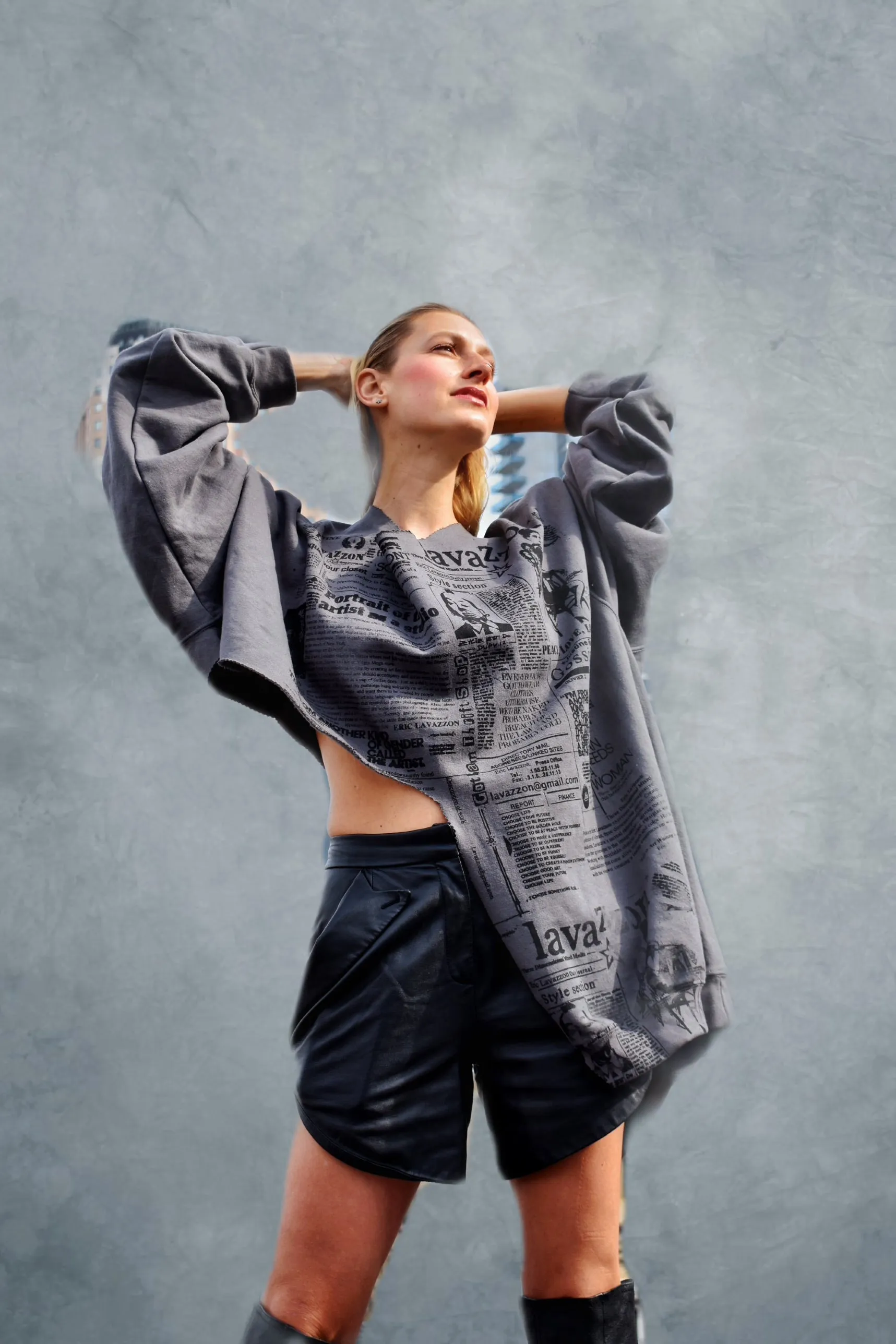 Lavazzon  reconstructed newsprint sweatshirt . One size