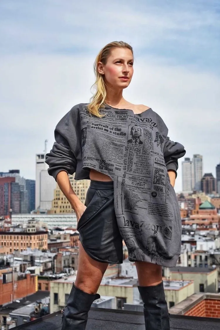 Lavazzon  reconstructed newsprint sweatshirt . One size