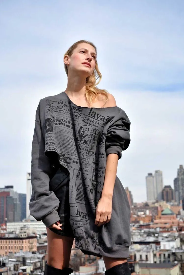 Lavazzon  reconstructed newsprint sweatshirt . One size