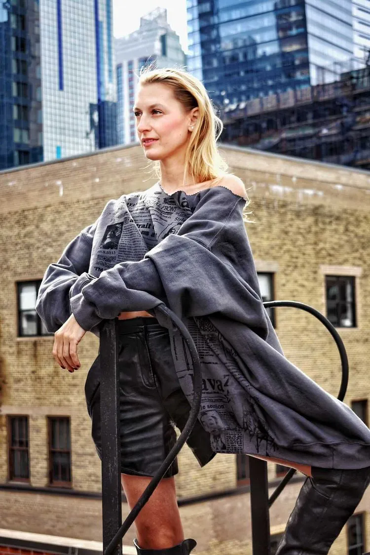 Lavazzon  reconstructed newsprint sweatshirt . One size
