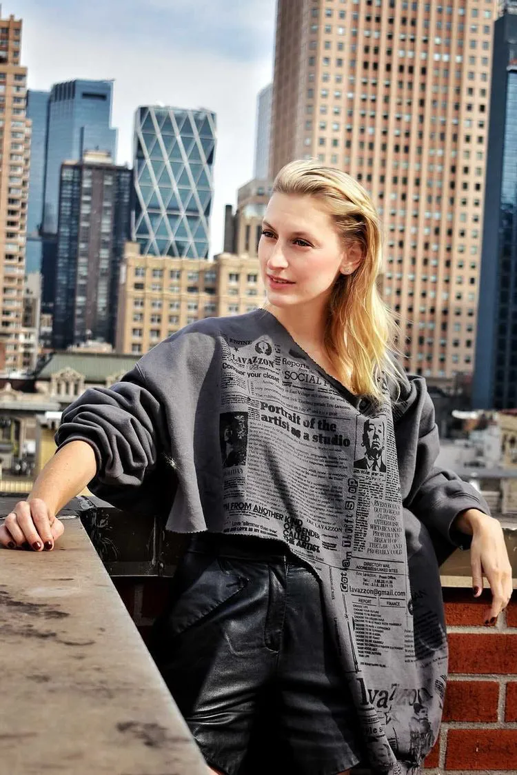 Lavazzon  reconstructed newsprint sweatshirt . One size