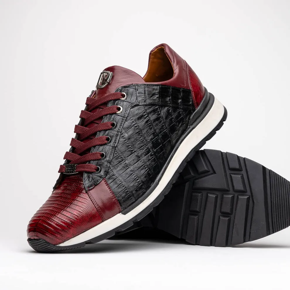 Marco Di Milano Portici Men's Shoes Wine & Black Exotic Lizard / Crocodile Casual Sneakers (MDM1016)