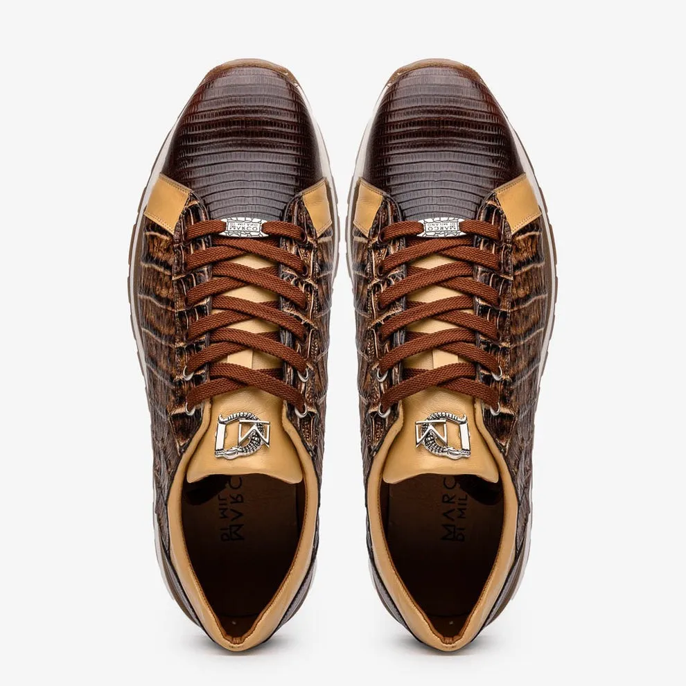 Marco Di Milano Portici Men's Shoes Wine & Black Exotic Lizard / Crocodile Casual Sneakers (MDM1016)