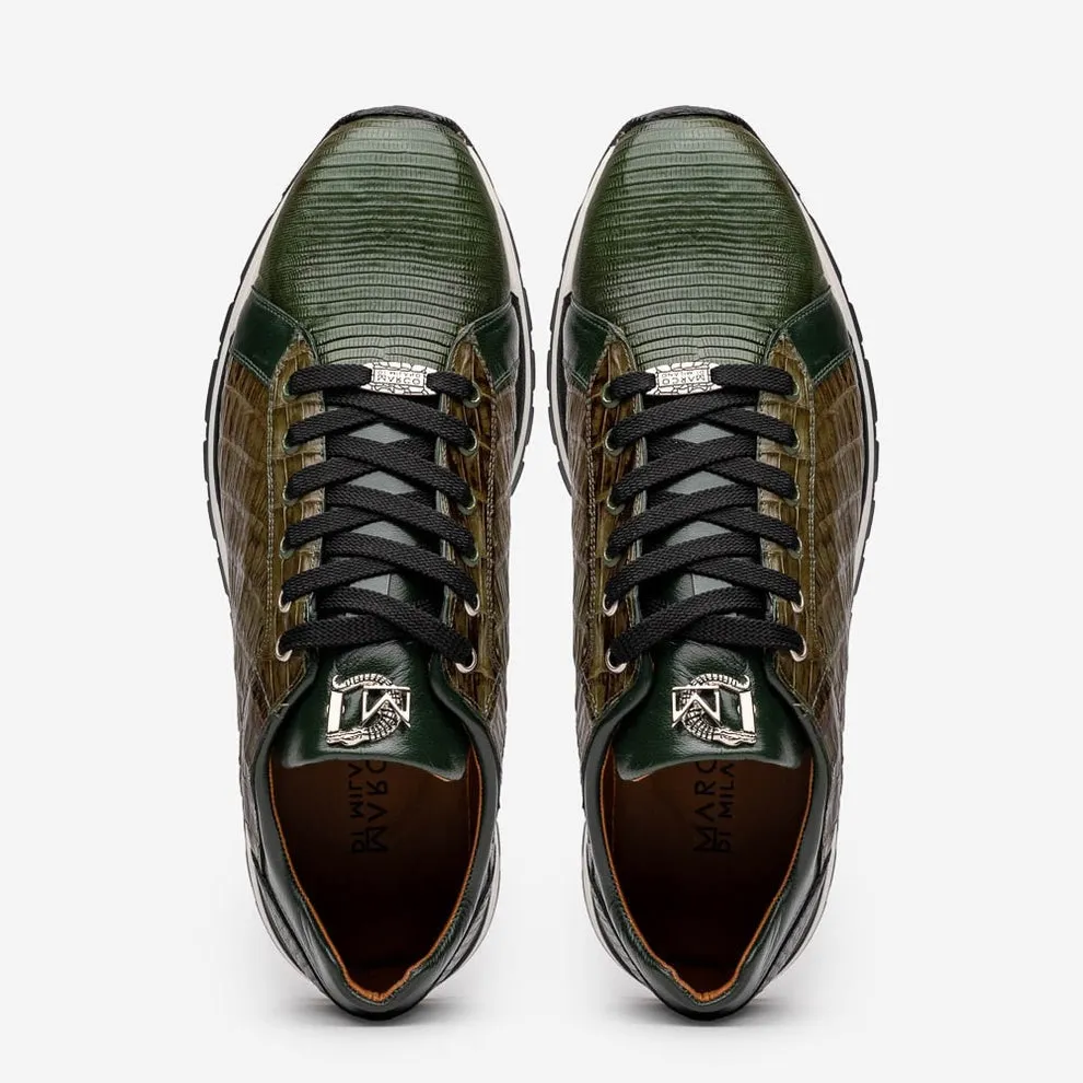 Marco Di Milano Portici Men's Shoes Wine & Black Exotic Lizard / Crocodile Casual Sneakers (MDM1016)