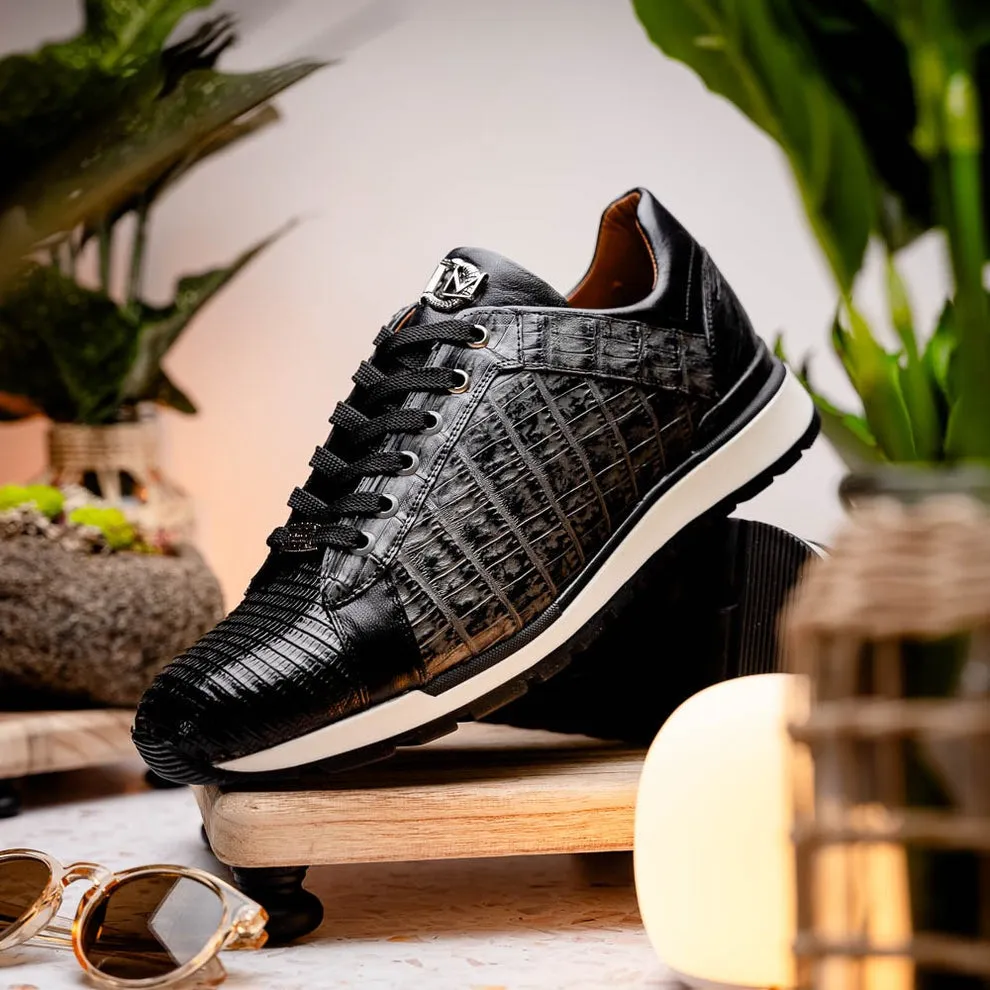 Marco Di Milano Portici Men's Shoes Wine & Black Exotic Lizard / Crocodile Casual Sneakers (MDM1016)